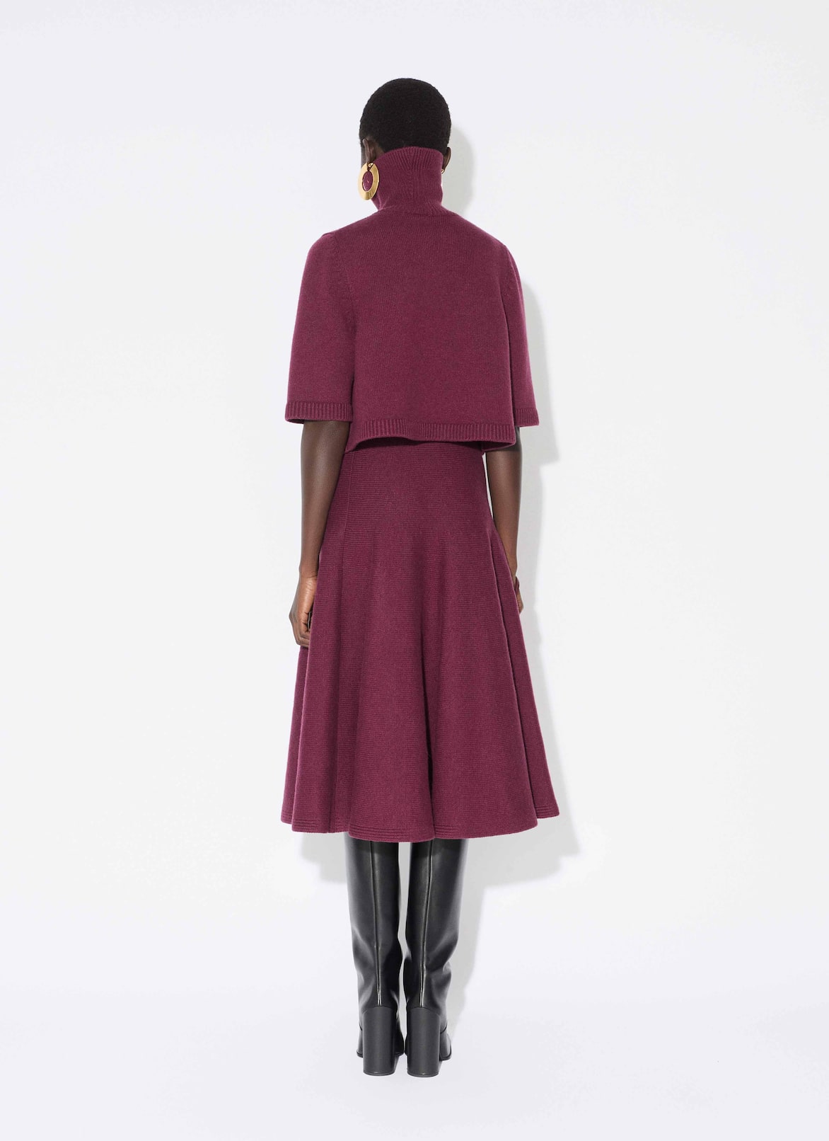 CASHMERE KNIT FLARE SKIRT ALAÏA BURGUNDY CASHMERE KNIT FLARE SKIRT